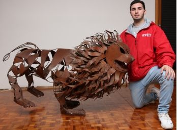 Spectacular Rustic Metal Lion Sculpture