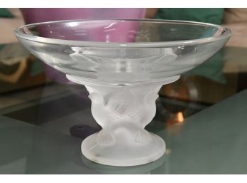 Frosted And Clear Crystal Bird Pedestal Bowl