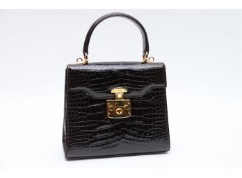 Gucci Patent Leather Kelly Bag With Gold Hardware In Chocolate Crocodile Retail ~$22,000