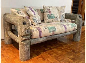 Rustic White Cedar Wooden Log Loveseat With Cushions