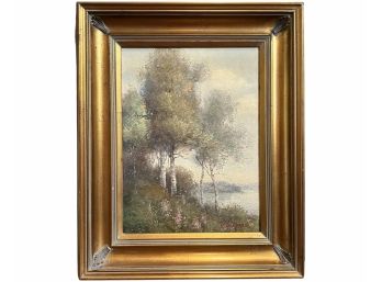 Lakeside White Birch Trees By L. Stephano, Paint On Canvas