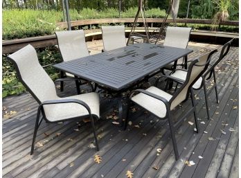 Patio Renaissance Outdoor Table With 6 Chairs & Umbrella Stand