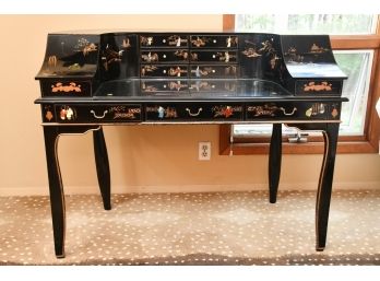 Chinese Black Lacquer Mother Of Pearl Motif Harpsichord Desk