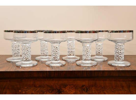 Eight Silver Rim Champagne Glasses