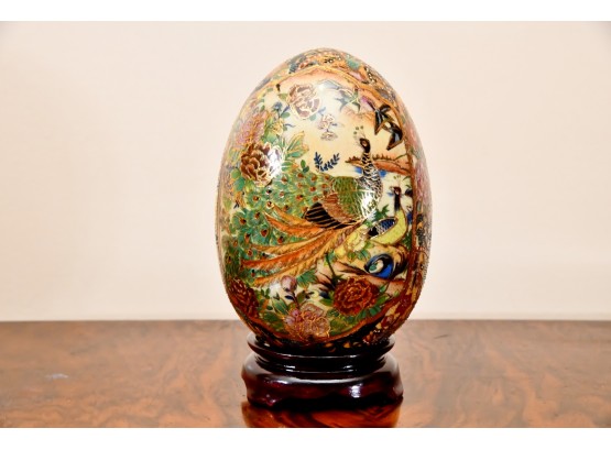 Large Royal Satsuma Hand Painted Porcelain Egg On Stand