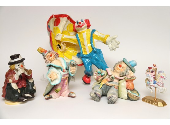 Collection Of Clown Figurines Including Musical Clown & Wall Hanging