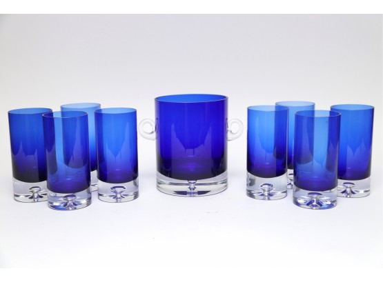 Krosno Cobalt Blue Crystal Ice Bucket With 8 Pilsner Glasses