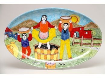 Large Hand Painted Italian Pottery Serving Tray By Nino Parrucca