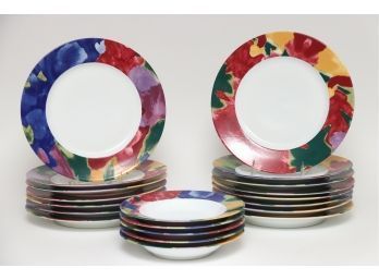 Set Of 16 Bloomingdales Hand Painted Dinner Plates