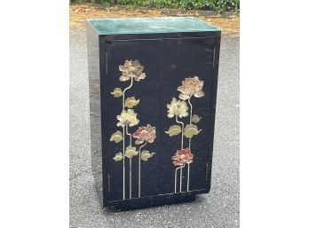 Black Lacquered Two Door Cabinet With Glass Top