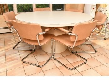 Post Modern Round Table With 8 Cesca Cantilever Chairs