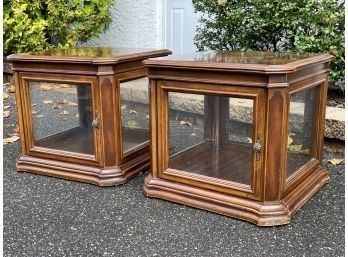Pair Of Lighted Glass Display Cabinet Side Tables