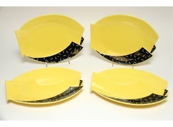 Kato Kogei Deco Yellow And Black Dishes Set Of 4