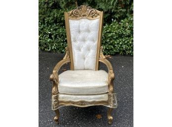 Vintage European Gold Throne Tufted Back Armchair
