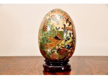 Large Royal Satsuma Hand Painted Porcelain Egg On Stand
