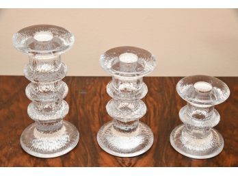 Trio Of Frosted Glass Candlesticks