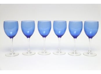 Blue Crystal Wine Glasses Set Of 6