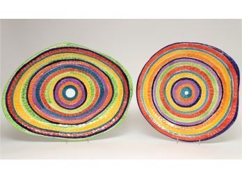 Pair Of Large MANN Multi Color Painted Plates Made In Italy