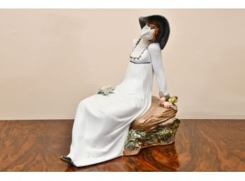 Woman Sitting Rex Porcelain Statue
