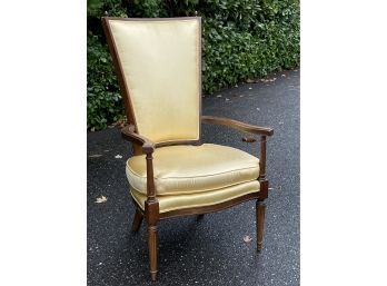 Vintage Fruitwood Arm Chair With Yellow Upholstery