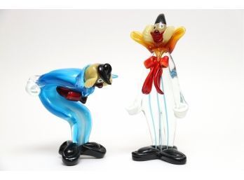 Pair Of Murano Glass Clown Figurines