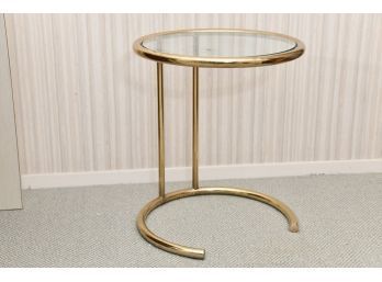Modernist Brass And Glass Round Tubular Side Table