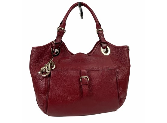 Christian Dior Cannage Red Leather Shoulder Tote Bag