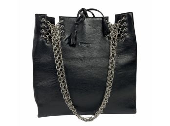 Salvatore Ferragamo Black Tote Bag With Silver Chains