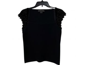 Ralph Lauren Black Sweater With Beaded Cap Sleeves Size M
