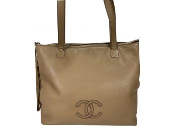 Chanel Tan Zipper Tote Bag With Tassel