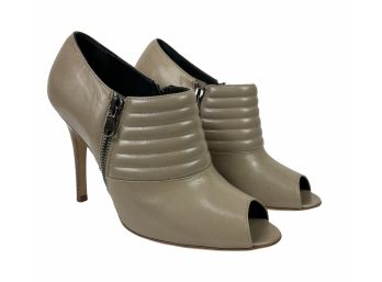 Manolo Blahnik Taupe Leather Peep Toe Booties Size 37.5