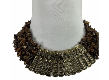 Gold-tone Tribal Necklace With Stones