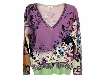 ETRO Milano Silk Purple V-neck Sweater Size 48