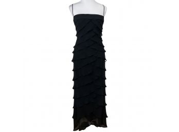 Elegant Tadashi Ruffle Silk Chiffon Black Gown Size 8