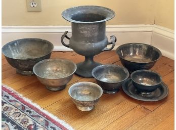 Vintage Metal Trophy Collection Including Champagne Bucket And Bowls