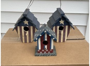 Trio Of USA Painted Small Bird Houses