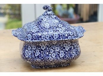 Blue And White Covered Dish Floral