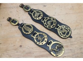 Pair Of Leather And Brass Horse Straps