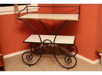 Wrought Iron Console Table With White Glass Shelves