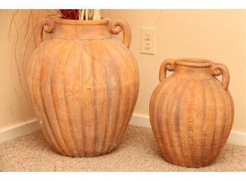 Dual Shoulder Handled Terracota Pots With Decor