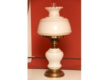 Hurricane Lamp With Brass Base And Milk Glass