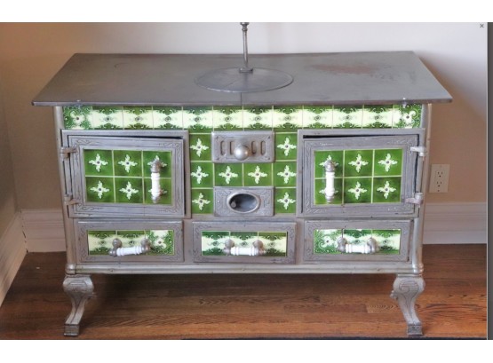 Vintage French Stove With Ceramic Tile Inlay - Unique