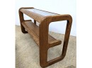 Lou Hodges Oak Frame, Glass Top Console. Modern Design Lower Wood Shelf.
