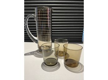 LSA Glass Pitcher And 3 Cocktail Glasses