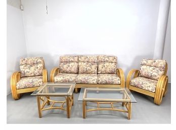 Paul Frankl Pretzel  Style Patio Set - Sofa, Side Club Chairs, Side Table And Cocktail Table