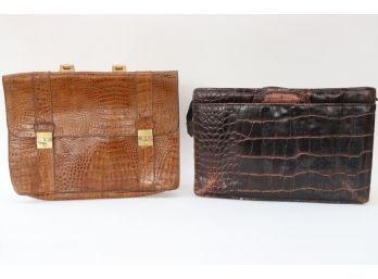 Pair Of Vintage Leather Alligator Style Briefcases