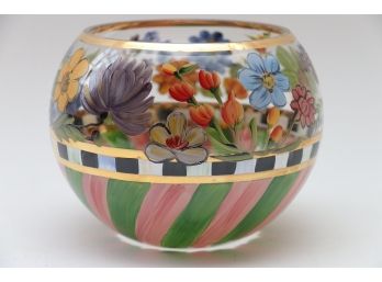 Mackenzie Childs Hand Painted Glass Globe Vase