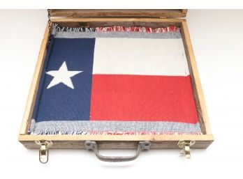 Wooden Display Case With Texas Flag
