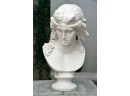 Ancient Greek Mythological Princess Bust On Wooden Pedestal