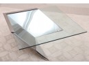 J. Wade Beam For Brueton Stainless Steel  Cantilever Glass Top Coffee Table